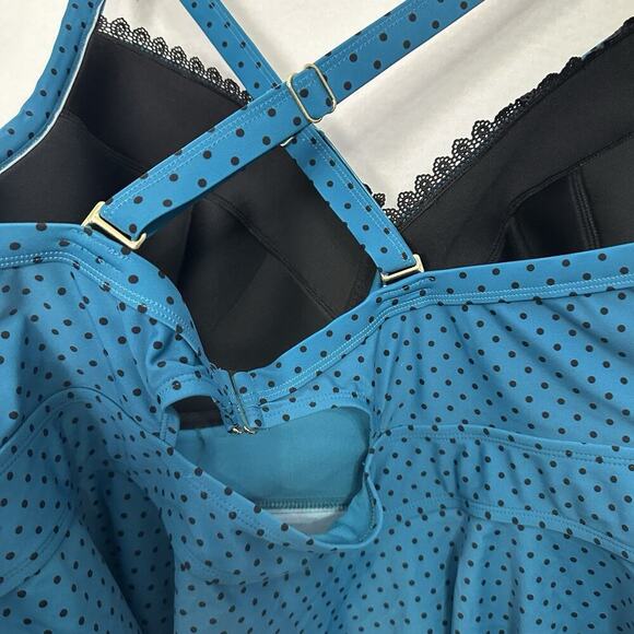 Terra & Sky Black Tankini Top 4X (28W-30W) Teal Polka Dot Padded Beach Swim NWT - Picture 7 of 14
